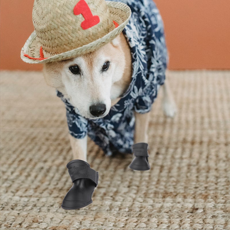 Little Pet Dog Puppy Anti- Rain Snow Boots Candy Colors Rubber Boots Shoes - Size (Black) - Image 1