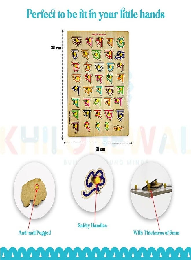 Khilonewale Kid's Bengali Consonants Letter Puzzle Board l Bangali Swar Alphabet, Educational Puzzle, Learning Aid for Boys and Girls, Kids, Students, Size 38 * 30cm - Image 3