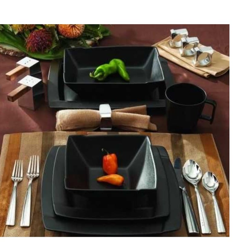 Wavemart 10Piece Ceramic Dinner Set Elegant Crockery for Dining Table Glossy Finish Stoneware Black - Image 3