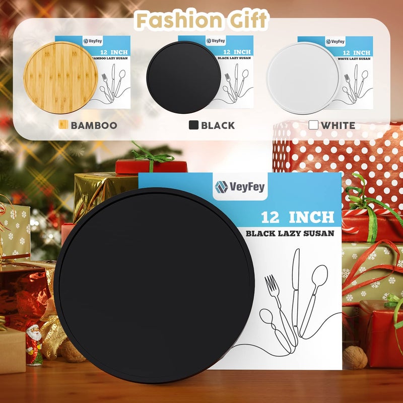 VeyFey Lazy Susan for Table, 12 Inch Non-Skid Bamboo Turntable Organizer for Salt Pepper Spices and Olive Oil Next to Stove, Wooden Rotating Tray for Kitchen Countertop Organizer Black - Image 5