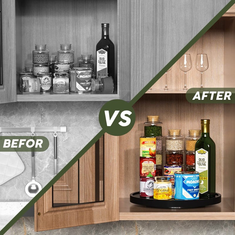 VeyFey Lazy Susan for Table, 12 Inch Non-Skid Bamboo Turntable Organizer for Salt Pepper Spices and Olive Oil Next to Stove, Wooden Rotating Tray for Kitchen Countertop Organizer Black - Image 4