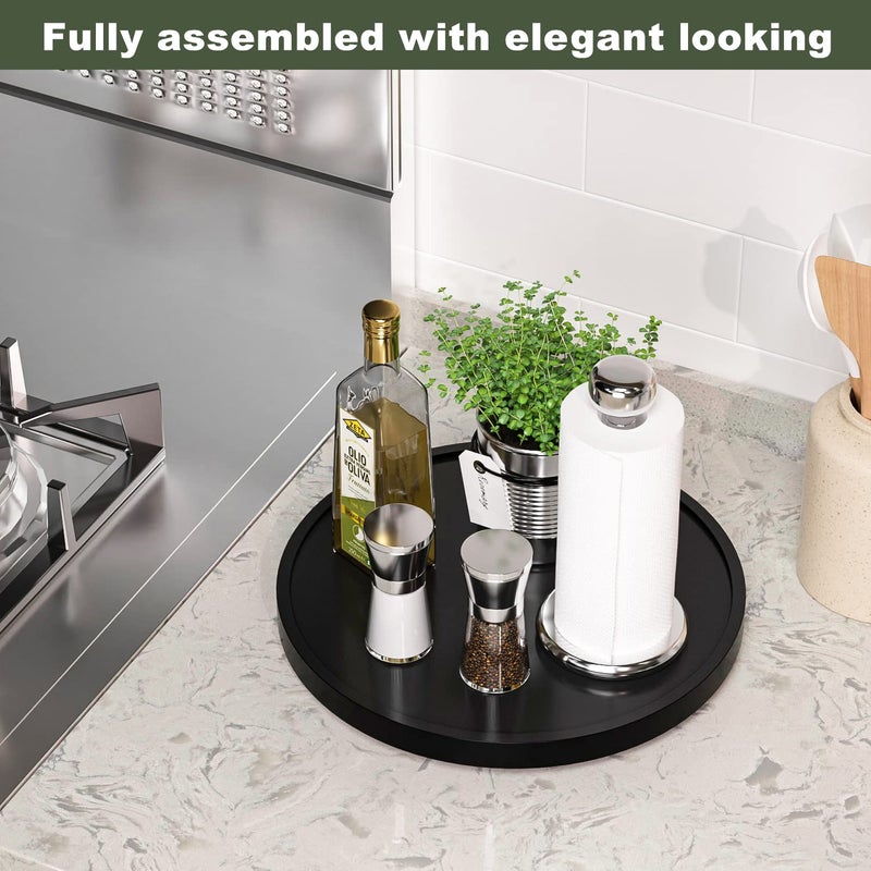 VeyFey Lazy Susan for Table, 12 Inch Non-Skid Bamboo Turntable Organizer for Salt Pepper Spices and Olive Oil Next to Stove, Wooden Rotating Tray for Kitchen Countertop Organizer Black - Image 2
