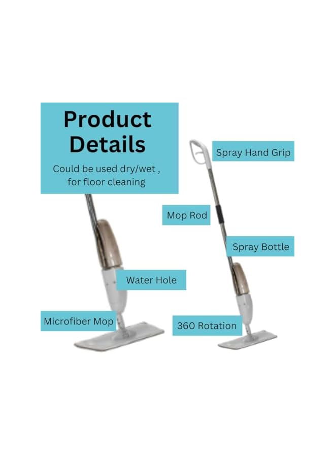 promass Mops for Floor Cleaning, Upgrade your Floor Cleaning with 360° Rotating Floor Mop, 3 Reusable Microfiber Cleaning Mop Pads, Effortless Dry and Wet Spray Mop with 350ml Refillable Bottle - Image 3