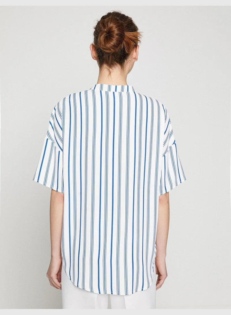 KOTON V Neck Short Sleeve Color Block Blouse