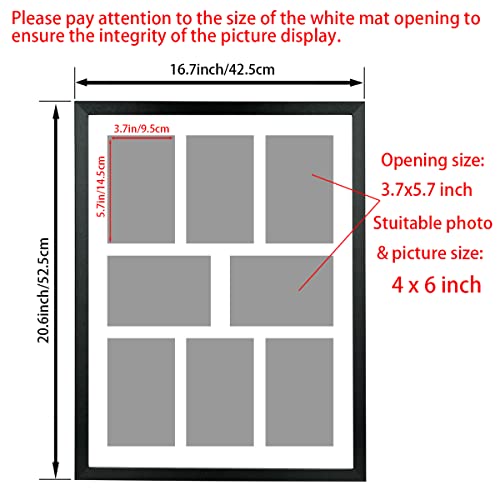 LTYHHK 4x6 Collage Picture Frame 8 Openings Solid Wood, Displays 8 Opening 4x6 with Mat or 16x20 Inch without Mat, Collage Photo Frames Black Family Picture Frame Multi-Photo Set (LMK05a) - Image 2