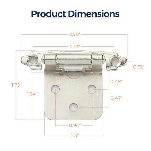 HomeExpert Home Expert 30 Pack 15 Pairs Brushed Nickel Cabinet Hinges for Kitchen Doors SelfClosing 12 Inch Overlay Variable SemiConcealed Face Frame Surface Mount Cabinet Hardware Silver - Image 3
