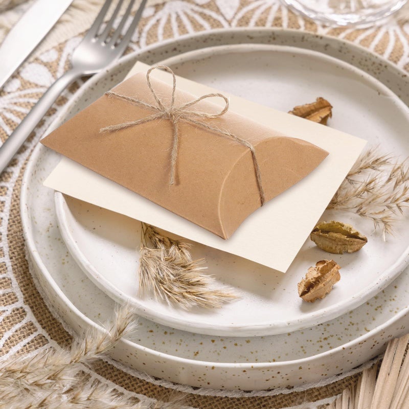 50 Pcs Small Brown Kraft Paper Pillow Favor Boxes With Twine For Vintage Candy Treats And Wedding Party Chocolate Packaging - Image 4