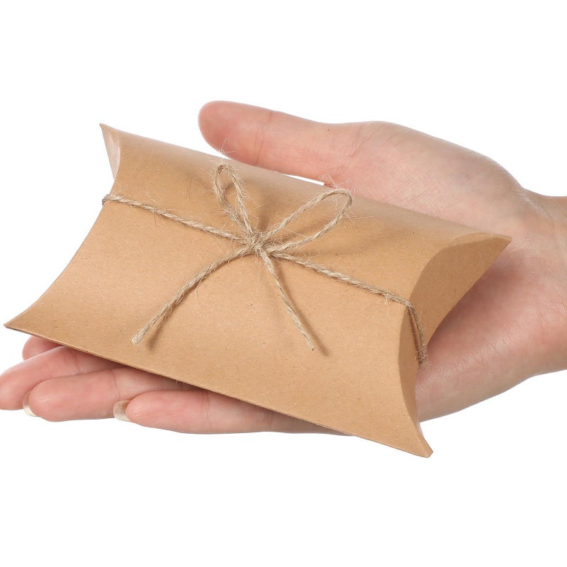 50 Pcs Small Brown Kraft Paper Pillow Favor Boxes With Twine For Vintage Candy Treats And Wedding Party Chocolate Packaging - Image 5