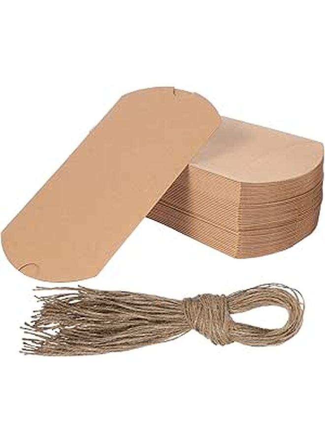 50 Pcs Small Brown Kraft Paper Pillow Favor Boxes With Twine For Vintage Candy Treats And Wedding Party Chocolate Packaging - Image 1