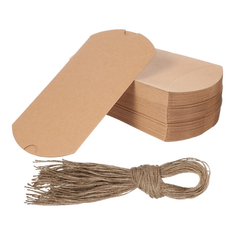 50 Pcs Small Brown Kraft Paper Pillow Favor Boxes With Twine For Vintage Candy Treats And Wedding Party Chocolate Packaging - Image 2