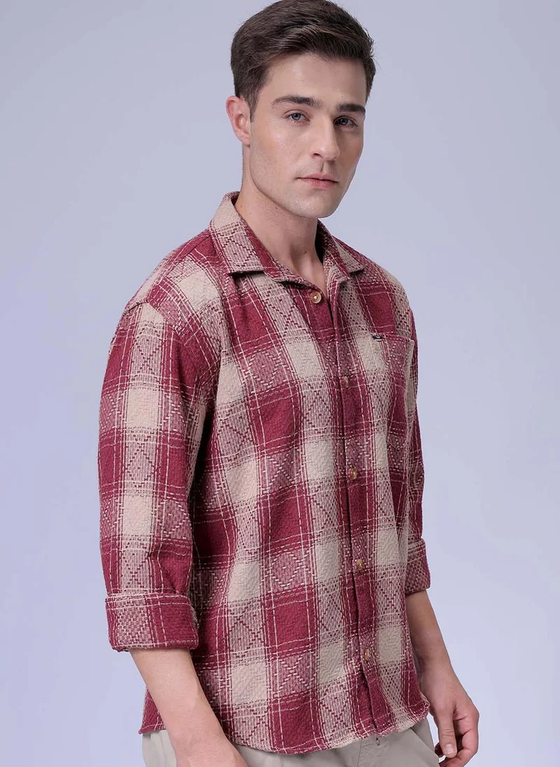 The Indian Garage Co Men Relaxed Fit Checkered Full Sleeves Cutaway Collar Casual Shirt