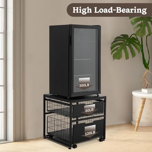 OGFC 36244 Mini Fridge Stand with Storage Drawer Basket, 21.7" x 21.7" Mobile Fridge Table, Heavy Duty Fridge Cart, Small Refrigerator Stand for Beverage Coffee Bar Dorm Mini Fridge Cabinet - Image 5