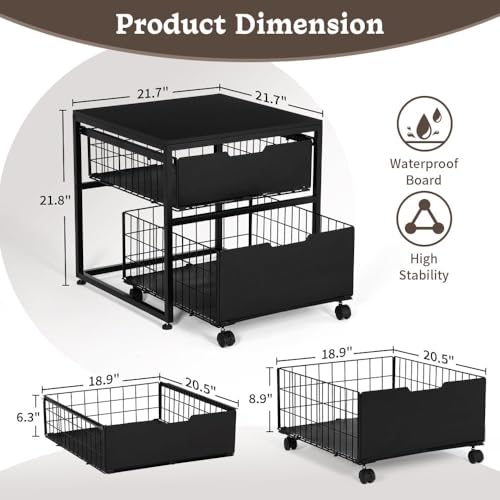 OGFC 36244 Mini Fridge Stand with Storage Drawer Basket, 21.7" x 21.7" Mobile Fridge Table, Heavy Duty Fridge Cart, Small Refrigerator Stand for Beverage Coffee Bar Dorm Mini Fridge Cabinet - Image 2
