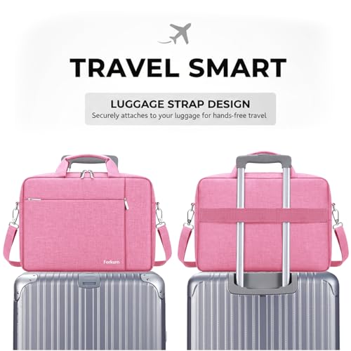Ferkurn Laptop Bag Case for Women Men Computer Bag Compatible with HP Envy Pavilion Omen/LG Gram/MSI/Dell Inspiron XPS/Lenovo/Acer, Shoulder Strap Carrying Messenger Briefcase, Pink, 17 17.3 Inch - Image 4