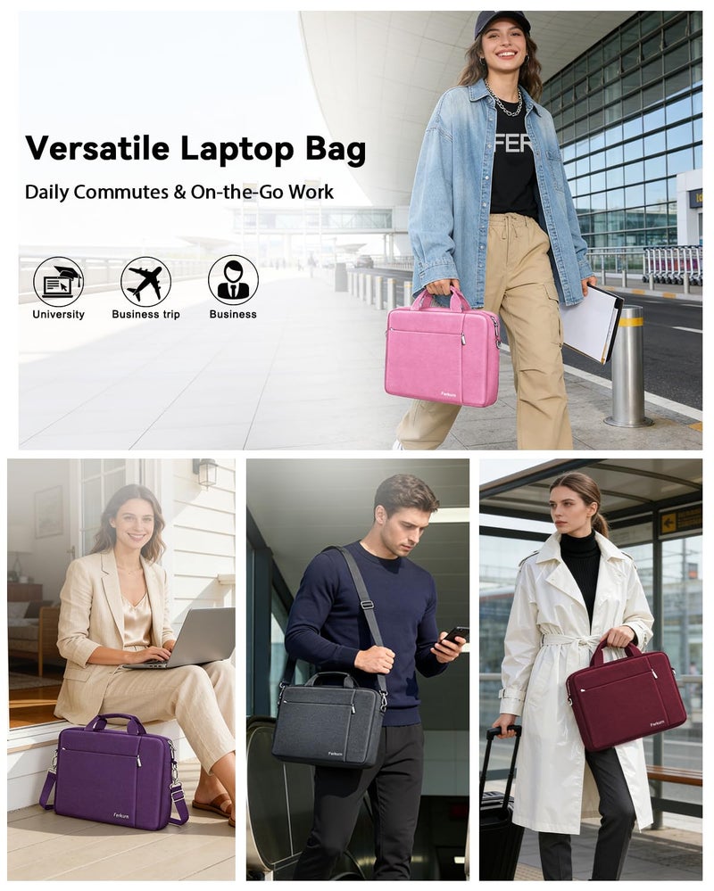 Ferkurn Laptop Bag Case for Women Men Computer Bag Compatible with HP Envy Pavilion Omen/LG Gram/MSI/Dell Inspiron XPS/Lenovo/Acer, Shoulder Strap Carrying Messenger Briefcase, Pink, 17 17.3 Inch - Image 3