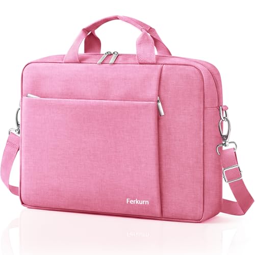Ferkurn Laptop Bag Case for Women Men Computer Bag Compatible with HP Envy Pavilion Omen/LG Gram/MSI/Dell Inspiron XPS/Lenovo/Acer, Shoulder Strap Carrying Messenger Briefcase, Pink, 17 17.3 Inch - Image 1