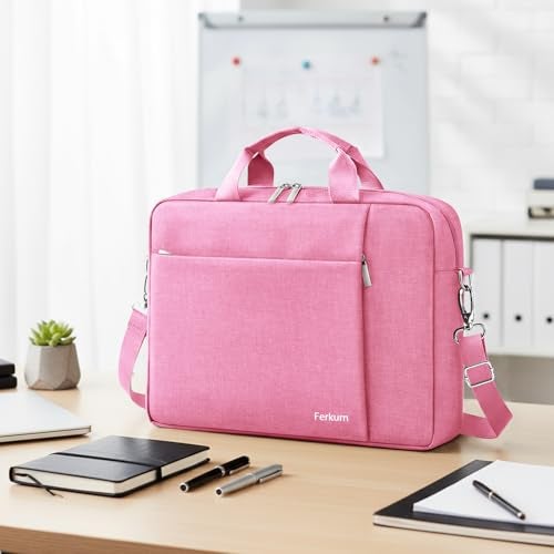 Ferkurn Laptop Bag Case for Women Men Computer Bag Compatible with HP Envy Pavilion Omen/LG Gram/MSI/Dell Inspiron XPS/Lenovo/Acer, Shoulder Strap Carrying Messenger Briefcase, Pink, 17 17.3 Inch - Image 2
