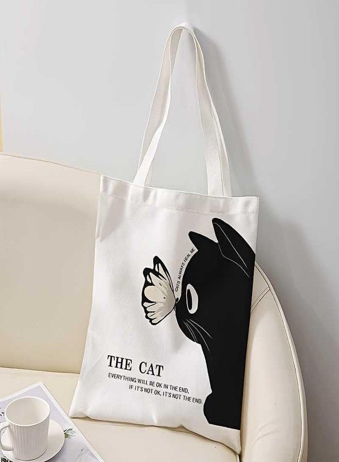 Hito Cat Butterfly Pattern Printed Handbag Leisure Travel Beach Bag - Image 3