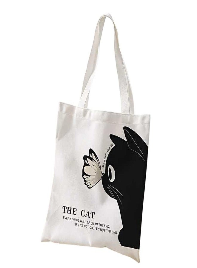 Hito Cat Butterfly Pattern Printed Handbag Leisure Travel Beach Bag - Image 1