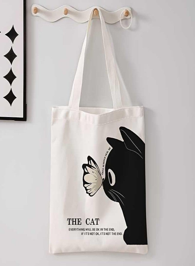 Hito Cat Butterfly Pattern Printed Handbag Leisure Travel Beach Bag - Image 5