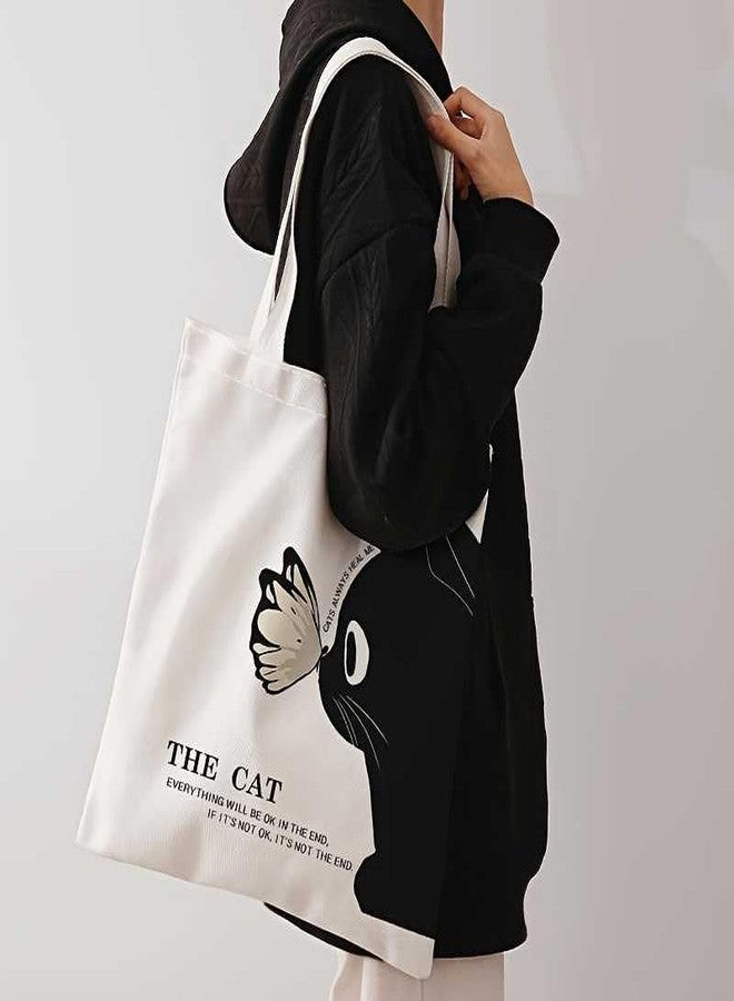 Hito Cat Butterfly Pattern Printed Handbag Leisure Travel Beach Bag - Image 2