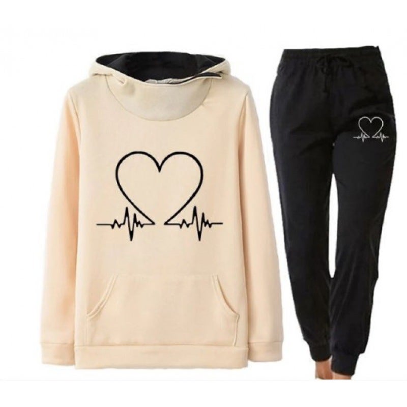 Womens Casual Printed Hoodie Sweatshirt Set Pink  - Image 2