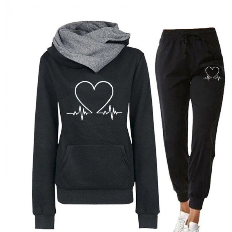 Womens Casual Printed Hoodie Sweatshirt Set Pink  - Image 5