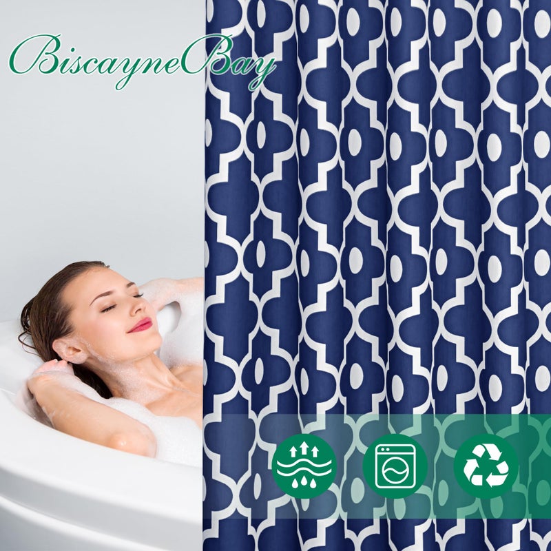Biscaynebay Extra Long Textured Fabric Shower Curtains 72" W x 84" L, Navy Morocco Pearl Printed Hotel Spa Luxury Decorative Bathroom Curtain Machine Washable - Image 4