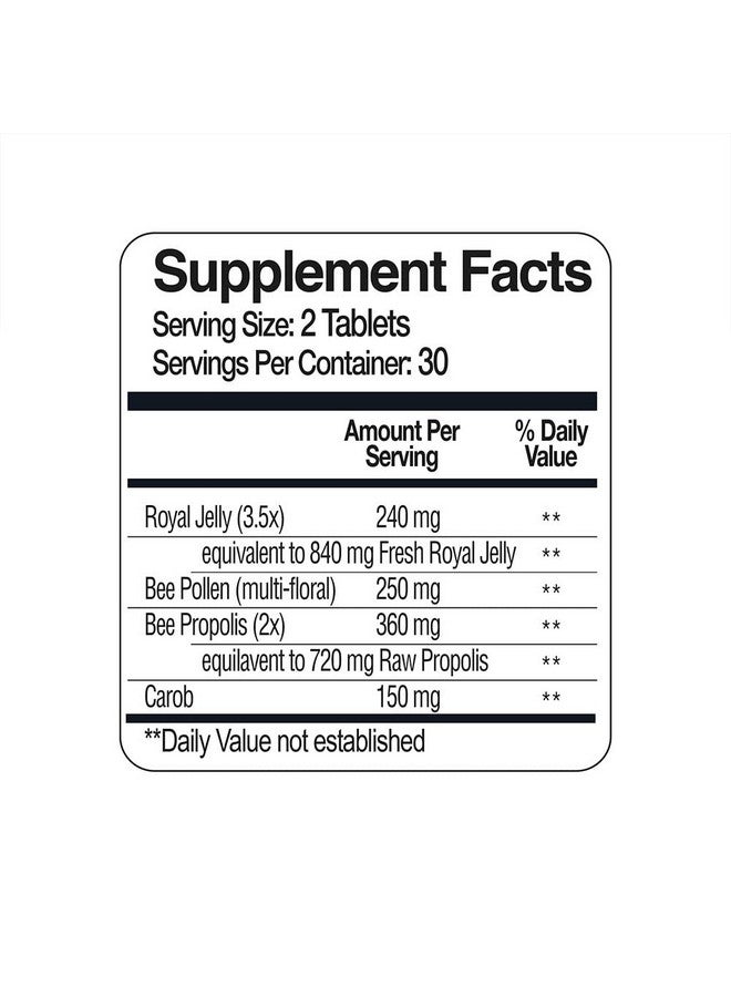 BEE & YOU Royal Jelly Bee Pollen Propolis Dietary Supplement Carob Count Of 60 Tablets - Image 4