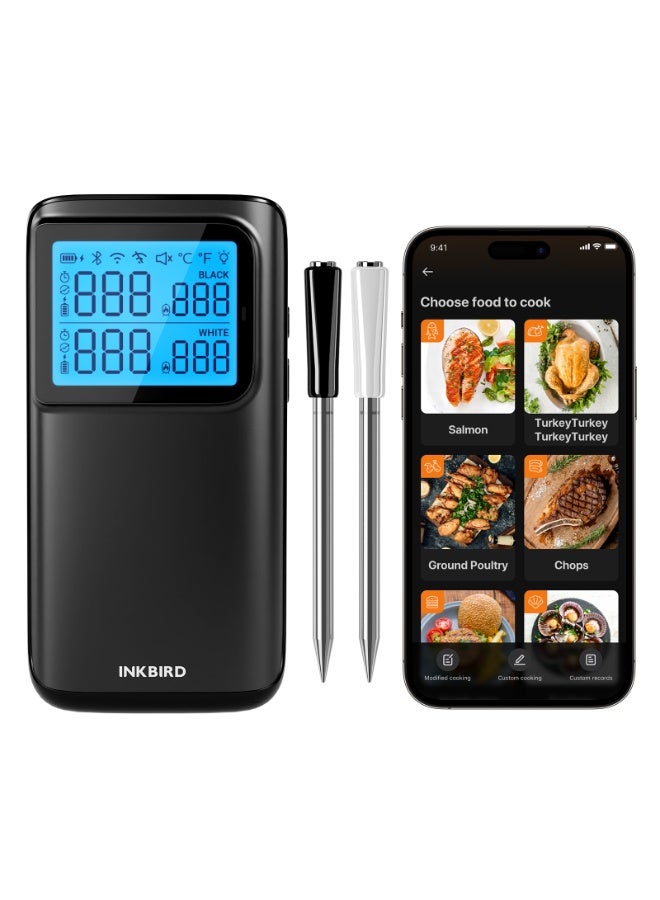 INKBIRD Wireless BBQ Thermometer INT-12E-BW, Dual Mode 5 Sensor Meat Probes, WiFi & Bluetooth Connection, High & Low Temperature Alarms, CNAS-accredited Accuracy for Grill, Smoker, Oven, Kitchen Uses