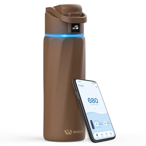 WaterH زجاجة ماء ذكية بوست تذكرك بشرب الماء، 24 أونصة زجاجة فولاذية مقاومة للصدأ معزولة بالفراغ، زجاجة تتبع المياه بفم واسع مع تطبيق، هدية مثالية لعيد الميلاد، الهالوين، رأس السنة الجديدة - Image 1