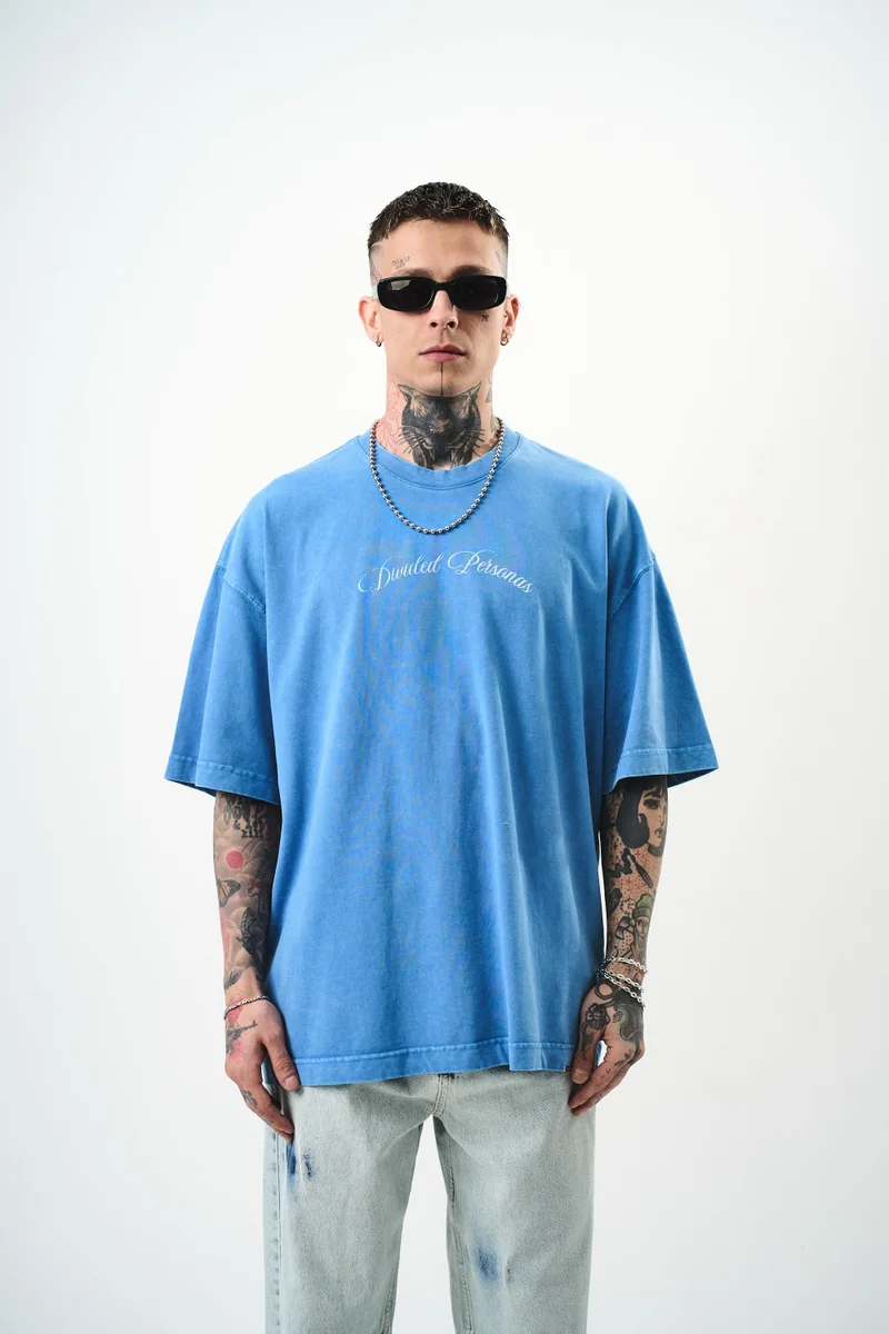 RESPIRE Men's Divided Personas Print Washed Oversize T-Shirt, Blue