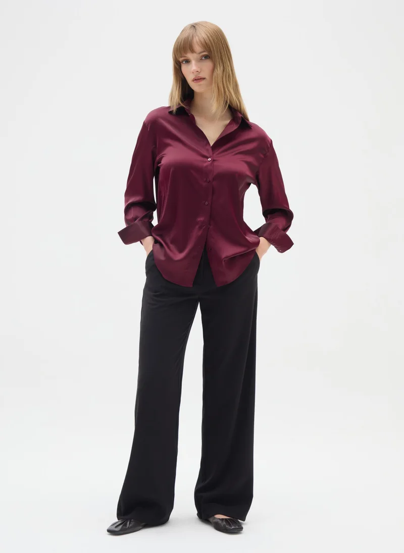 Ovs LONG SLEEVE RED SATIN SHIRT