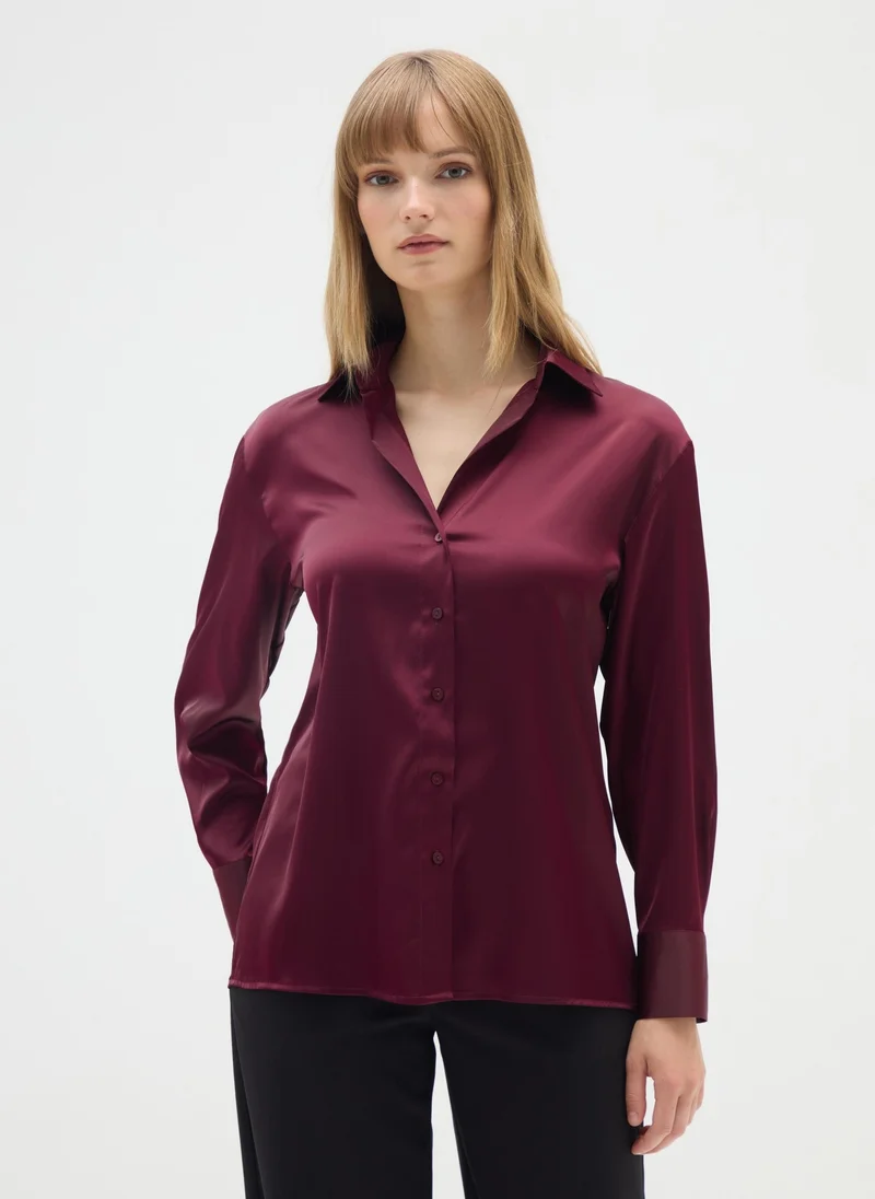 Ovs LONG SLEEVE RED SATIN SHIRT