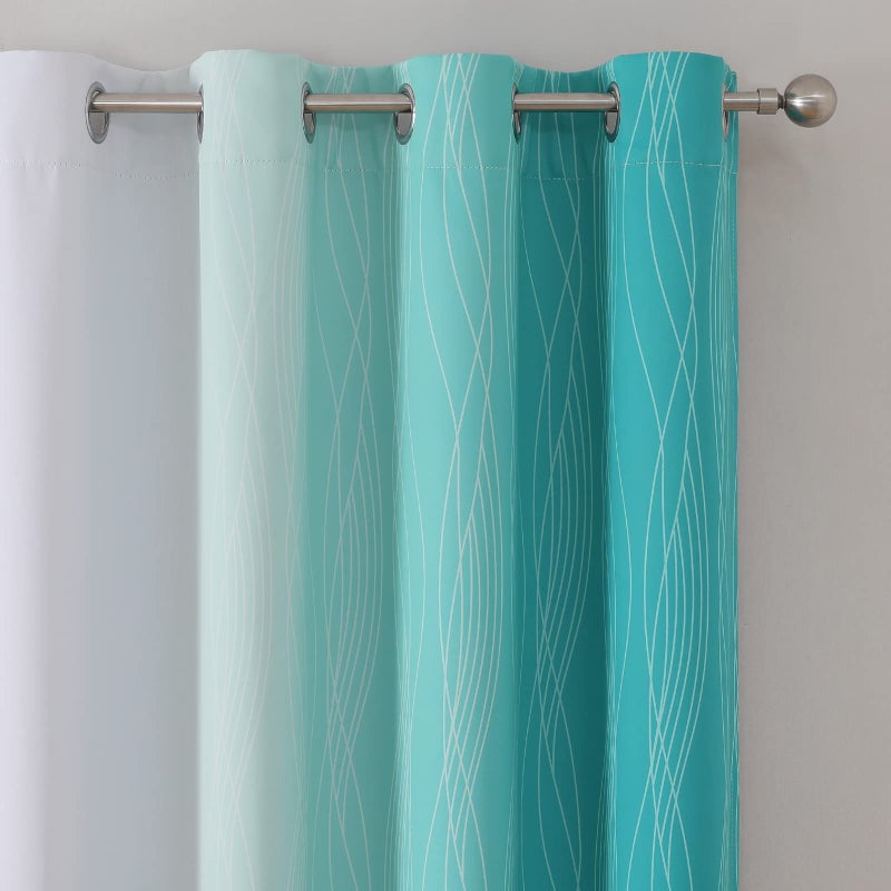 Estelar Textiler Teal and Greyish White Blackout Curtains 63 Inches Long  Room Darkening Grommet Curtains for Bedroom  Thermal Insulated Ombre Blackout Drapes for Living Room  52Wx63L  2 Panels - Image 4
