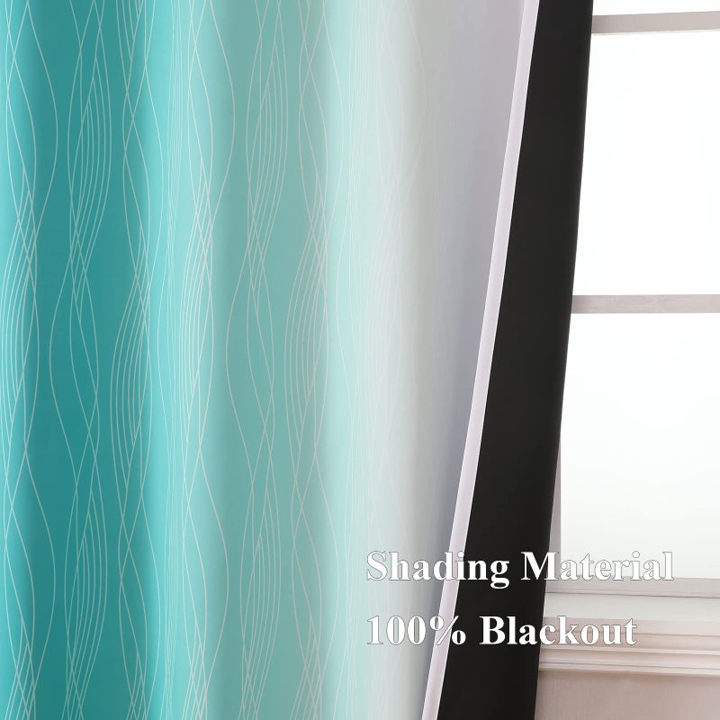 Estelar Textiler Teal and Greyish White Blackout Curtains 63 Inches Long  Room Darkening Grommet Curtains for Bedroom  Thermal Insulated Ombre Blackout Drapes for Living Room  52Wx63L  2 Panels - Image 5