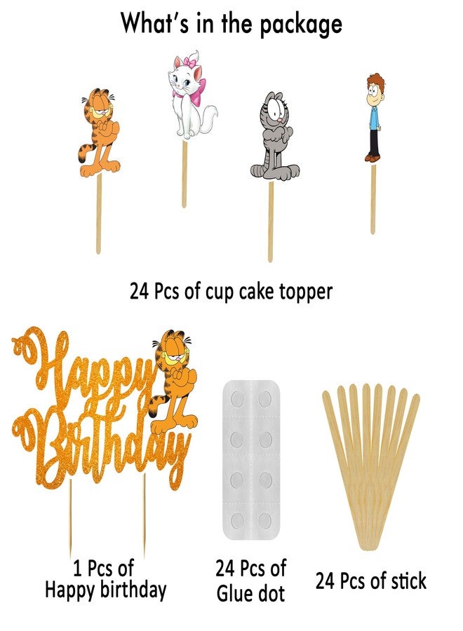 Seyal Gaarfield Theme Birthday Party Decorations - Includes Happy Birthday Banner, Cake Topper, Cupcake Toppers, and Tablecloth - Funny Cat Party Supplies for Boys and Girls Celebrations - Image 2