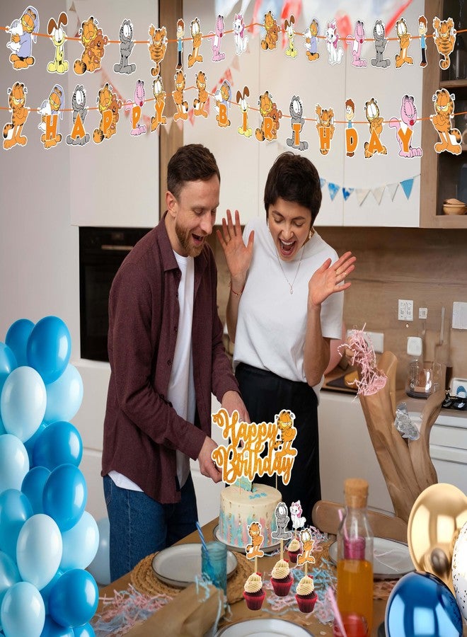 Seyal Gaarfield Theme Birthday Party Decorations - Includes Happy Birthday Banner, Cake Topper, Cupcake Toppers, and Tablecloth - Funny Cat Party Supplies for Boys and Girls Celebrations - Image 5