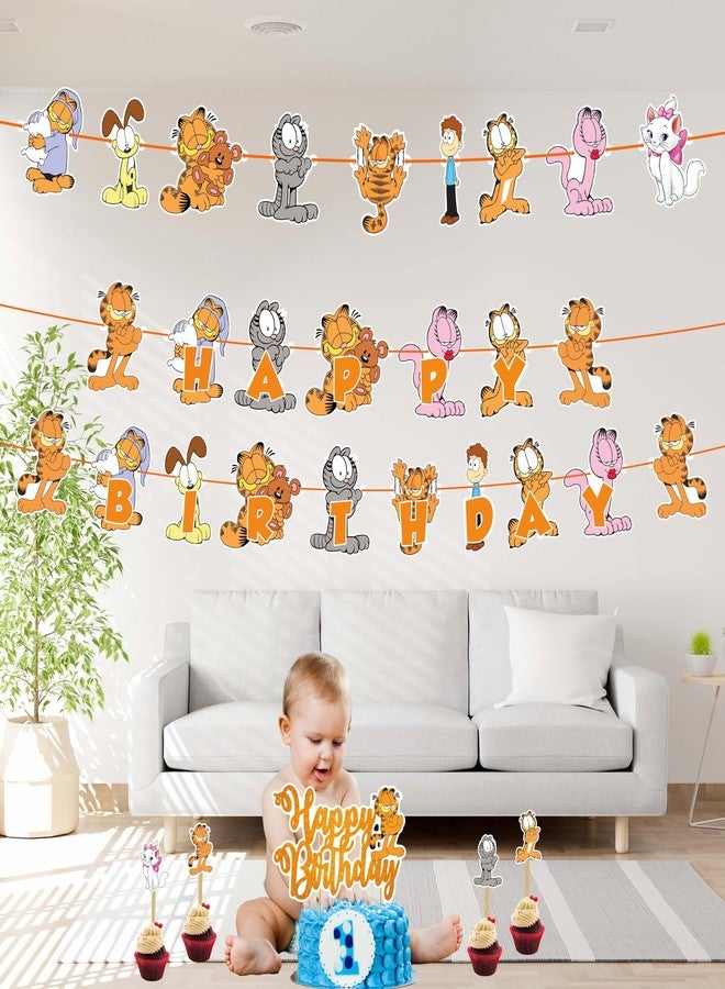 Seyal Gaarfield Theme Birthday Party Decorations - Includes Happy Birthday Banner, Cake Topper, Cupcake Toppers, and Tablecloth - Funny Cat Party Supplies for Boys and Girls Celebrations - Image 4