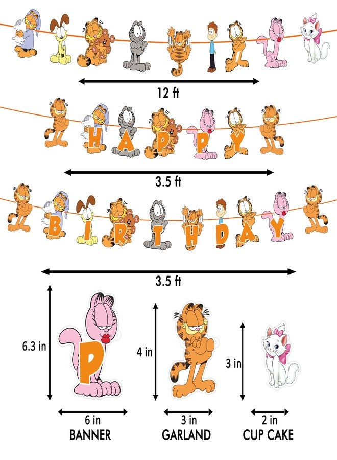 Seyal Gaarfield Theme Birthday Party Decorations - Includes Happy Birthday Banner, Cake Topper, Cupcake Toppers, and Tablecloth - Funny Cat Party Supplies for Boys and Girls Celebrations - Image 3