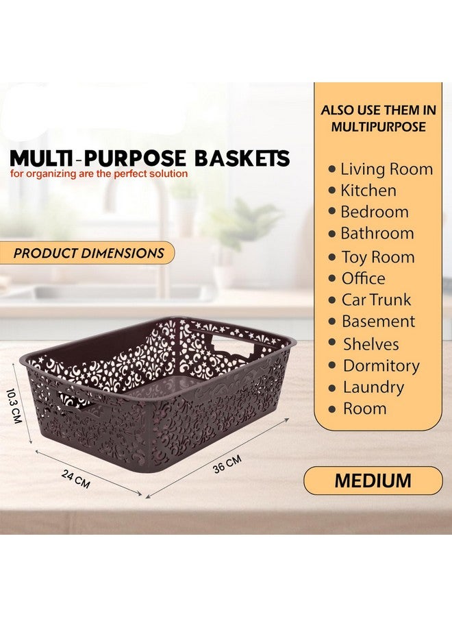 SIMPARTE Turkish Basket Medium Plastic Organizer Durable with Handles for Bathroom, Closet, Kitchen, Office - Multipurpose Storage for Clothes, Toys (Set of 2, Brown) - Image 4