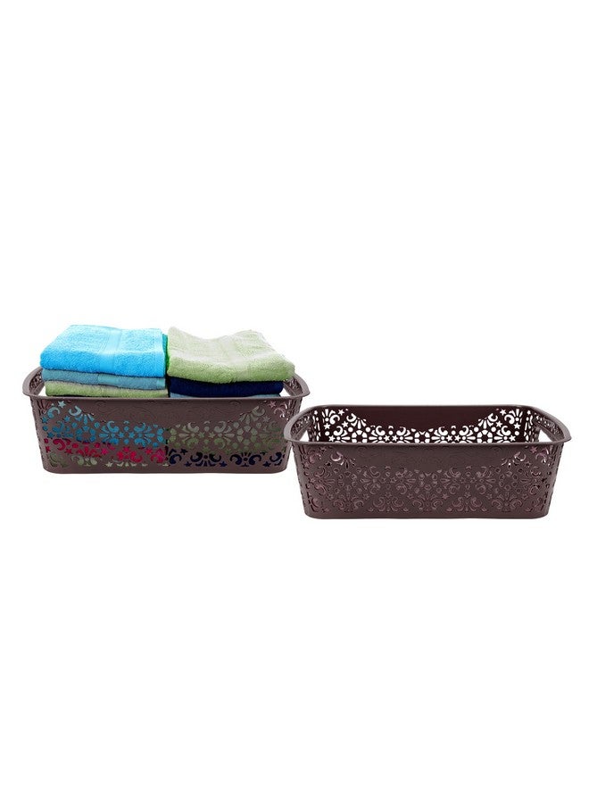 SIMPARTE Turkish Basket Medium Plastic Organizer Durable with Handles for Bathroom, Closet, Kitchen, Office - Multipurpose Storage for Clothes, Toys (Set of 2, Brown) - Image 2