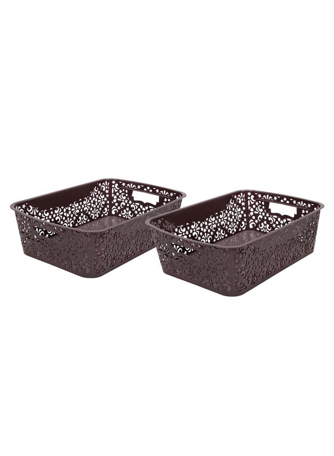 SIMPARTE Turkish Basket Medium Plastic Organizer Durable with Handles for Bathroom, Closet, Kitchen, Office - Multipurpose Storage for Clothes, Toys (Set of 2, Brown) - Image 1