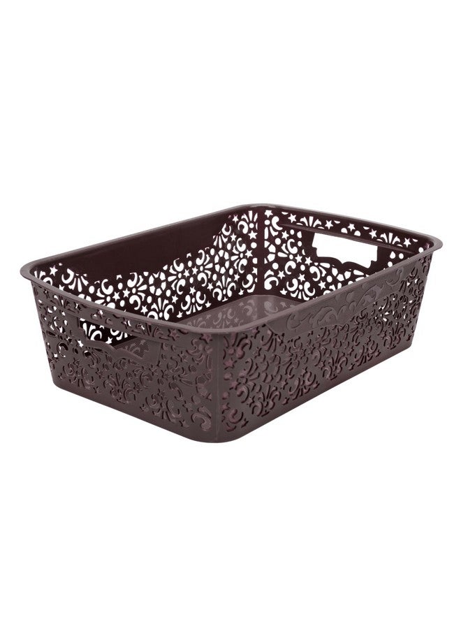 SIMPARTE Turkish Basket Medium Plastic Organizer Durable with Handles for Bathroom, Closet, Kitchen, Office - Multipurpose Storage for Clothes, Toys (Set of 2, Brown) - Image 3