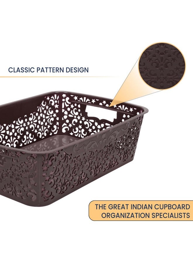 SIMPARTE Turkish Basket Medium Plastic Organizer Durable with Handles for Bathroom, Closet, Kitchen, Office - Multipurpose Storage for Clothes, Toys (Set of 2, Brown) - Image 5