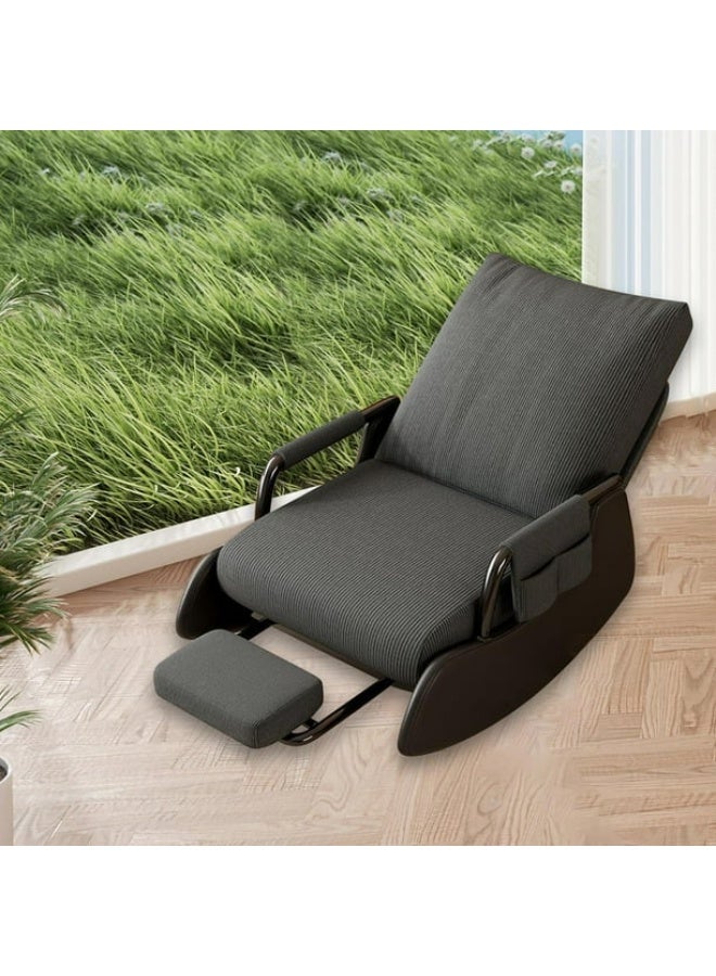 Old_Feller Modern rocking chair, Modern style rocking armchair with footrest and side pockets, Three-position adjustable upholstered high back rocking chair, Lounge chair for balcony, Lazy sofa chair for lounge living room bedroom patio garden （Grey/Black） - Image 2