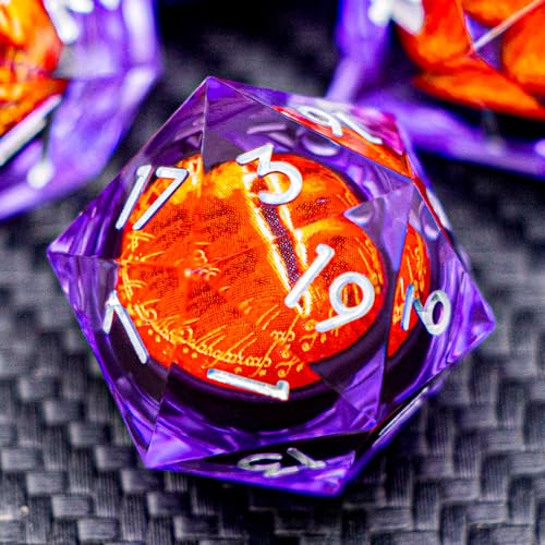 ARUOHHA DND Resin Dice Gazes Eye Dice Silver Purple Liquid Core Flaming RPG Sharp Edged Dice Set with Gift Box Polyhedral D and D Dice Set Compatible with Dungeons Dragons Role Playing Game D20 D6 - Image 1