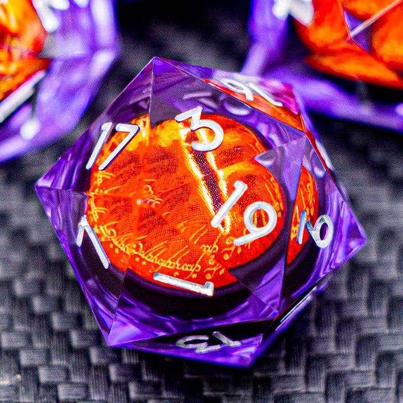 ARUOHHA DND Resin Dice Gazes Eye Dice Silver Purple Liquid Core Flaming RPG Sharp Edged Dice Set with Gift Box Polyhedral D and D Dice Set Compatible with Dungeons Dragons Role Playing Game D20 D6 - Image 3