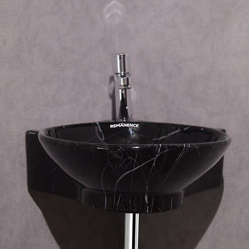 REMANENCE Wall Mounted Wash Basin for Bathroom | Ceramic Wash Basin Wall Hung Small Corner Wash Basin/Sink (16.3 x 13.8 x 4.3 Inch) (Glossy Black White Stripe) - Image 3
