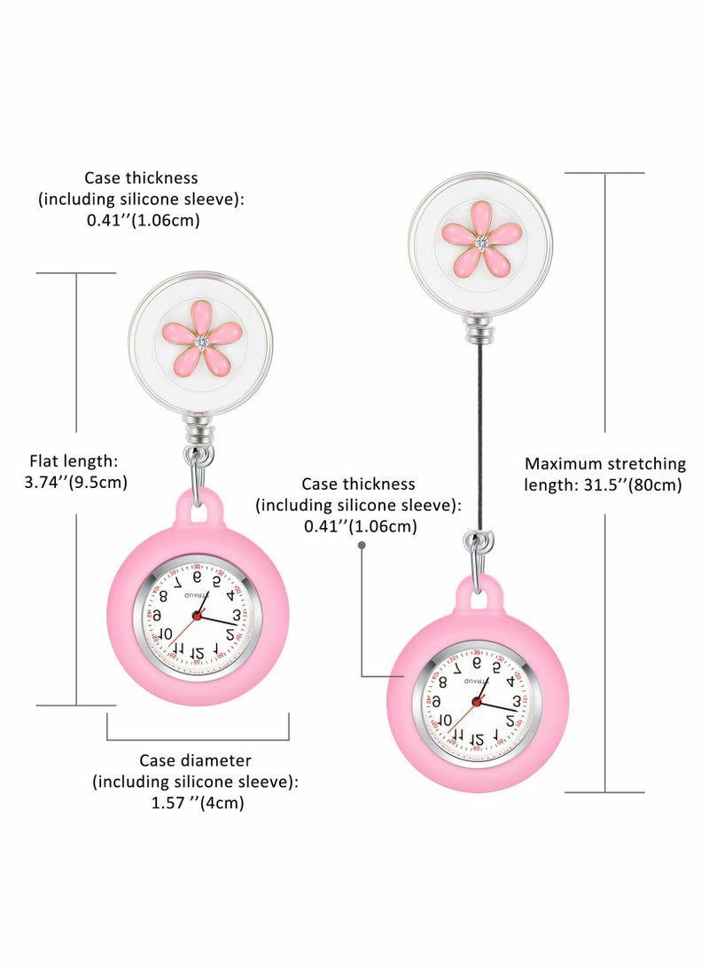 SOLARAE Retractable Nurse Watches, Clip-on Hanging Fob Portable Pocket Watch with Cute Flower Pattern, Lapel Watches for Nurses Doctors with Silicone Cover - Image 5